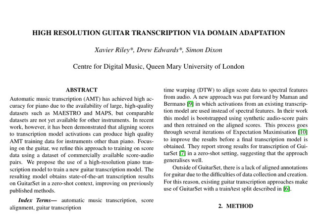 High resolution guitar transcription paper